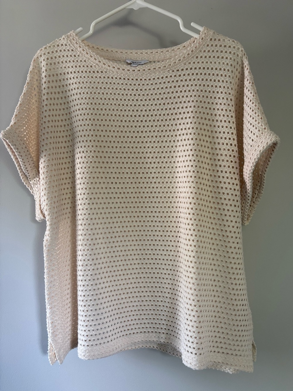 Light Cream Open Knit Short Sleeve Sweater
